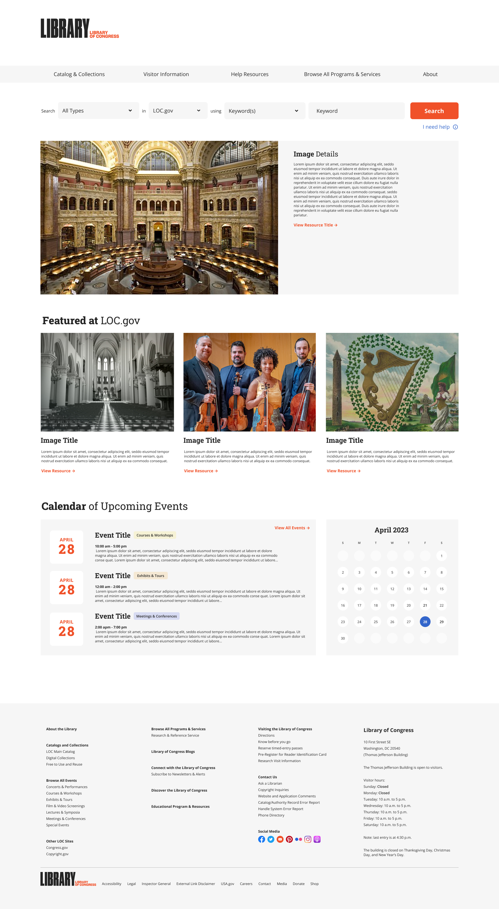 Loc.gov landing page initial design before Sprint 5 edits