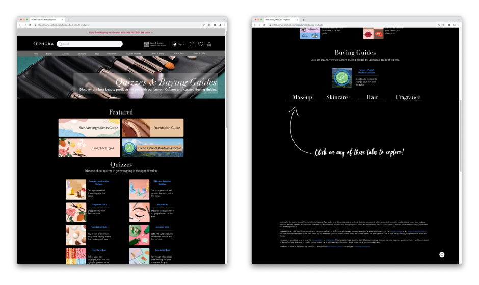 Sephora homepage redesign — desktop view