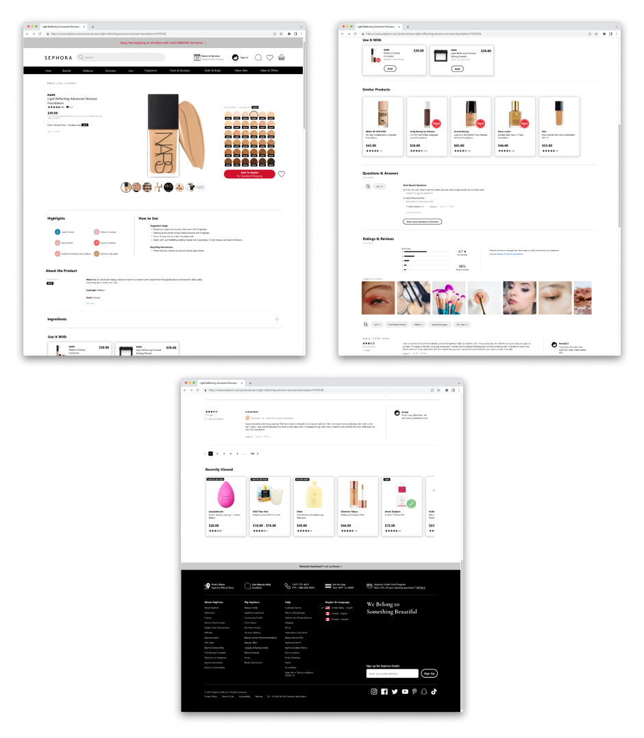 Sephora NARS Foundation product page redesign — desktop view